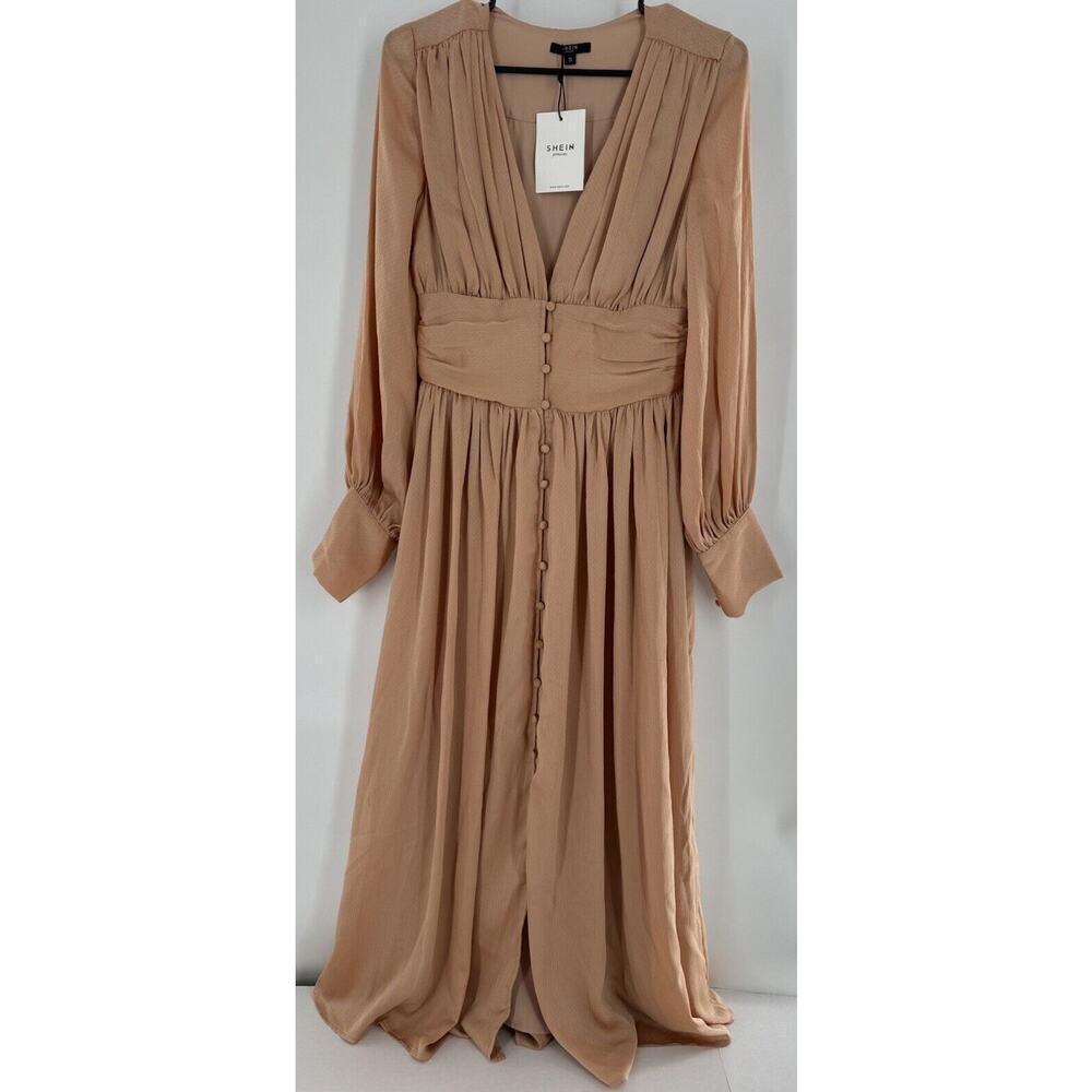 Shien Premium Dress Formal Sz S Chiffon Evening Wedding Guest Deep V Elegant NWT - Picture 6 of 16